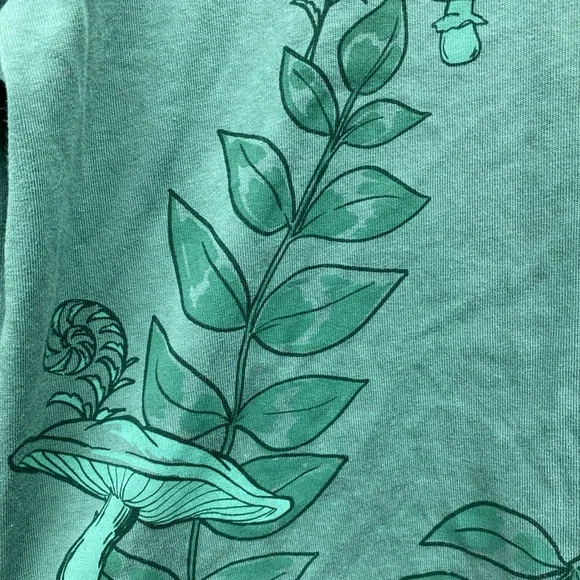 Disney Parks Alice in Wonderland Long Sleeve Shirt Mushrooms Leaves Medium Green - Picture 2 of 10